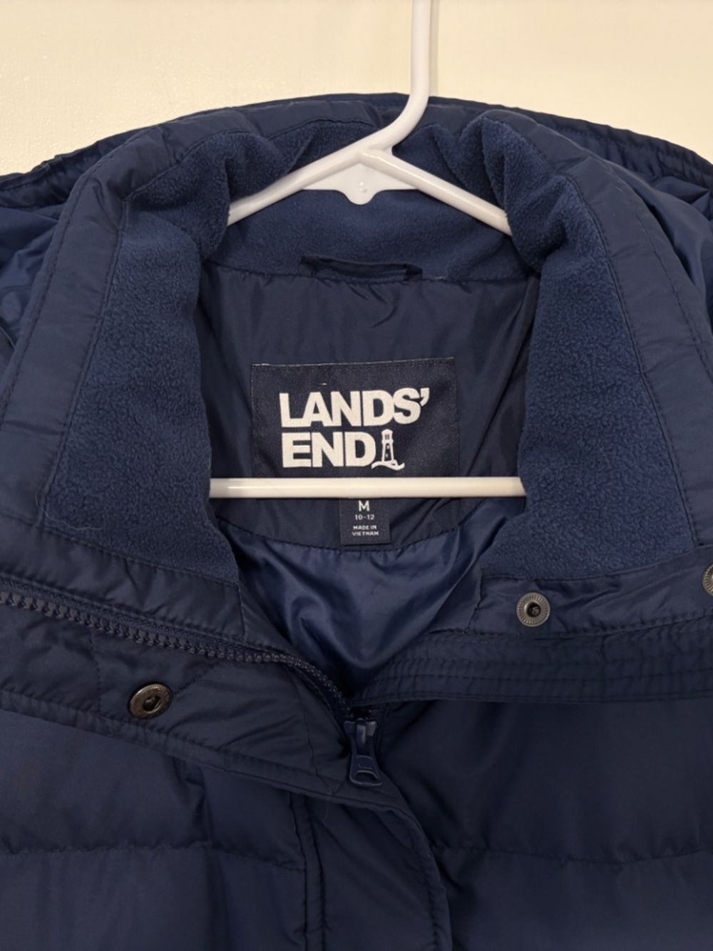 Lands' End Women's Long Quilted Down Puffer Parka Coat Navy Blue M Pockets Hood - Picture 3 of 10